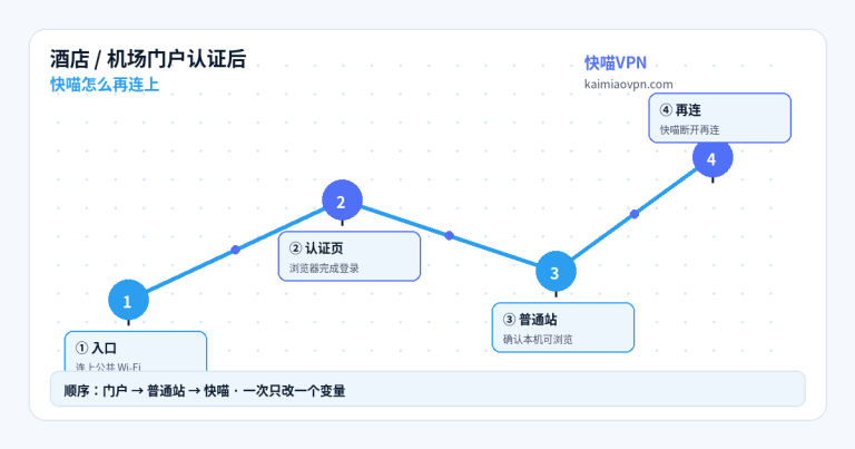 酒店机场门户认证后：快喵怎么再连上